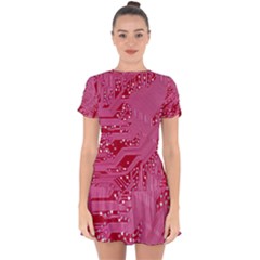 Pink Circuit Pattern Drop Hem Mini Chiffon Dress by Ket1n9