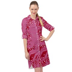 Pink Circuit Pattern Long Sleeve Mini Shirt Dress by Ket1n9