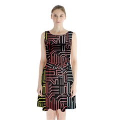 Circuit Board Seamless Patterns Set Sleeveless Waist Tie Chiffon Dress by Ket1n9