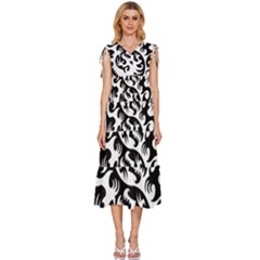 Ying Yang Tattoo V-neck Drawstring Shoulder Sleeveless Maxi Dress by Ket1n9