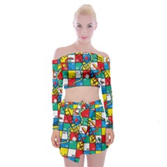 Snakes And Ladders Off Shoulder Top With Mini Skirt Set by Ket1n9