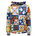 Mexican-talavera-pattern-ceramic-tiles-with-flower-leaves-bird-ornaments-traditional-majolica-style- Women s Pullover Hoodie View1