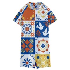 Mexican-talavera-pattern-ceramic-tiles-with-flower-leaves-bird-ornaments-traditional-majolica-style- Kids  Boyleg Half Suit Swimwear by Ket1n9