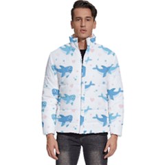 Seamless-pattern-with-cute-sharks-hearts Men s Puffer Bubble Jacket Coat by Ket1n9