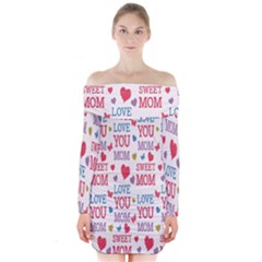 Love Mom Happy Mothers Day I Love Mom Graphic Long Sleeve Off Shoulder Dress by Vaneshop