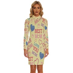 Love Mom Happy Mothers Day I Love Mom Graphic Pattern Long Sleeve Shirt Collar Bodycon Dress by Vaneshop