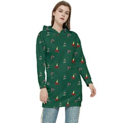 Christmas Green Pattern Background Women s Long Oversized Pullover Hoodie by Pakjumat