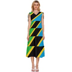Flag Of Tanzania V-neck Drawstring Shoulder Sleeveless Maxi Dress by Amaryn4rt
