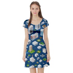 Isometric-seamless-pattern-megapolis Short Sleeve Skater Dress by Amaryn4rt