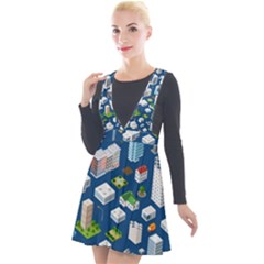 Isometric-seamless-pattern-megapolis Plunge Pinafore Velour Dress by Amaryn4rt