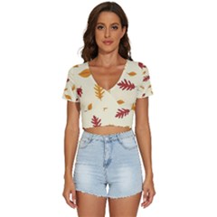 Leaves Autumn Fall Background V-neck Crop Top by Pakjumat
