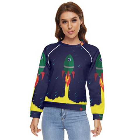 Rocket Halftone Astrology Astronaut Women s Long Sleeve Raglan T-shirt by Pakjumat