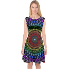 3d Psychedelic Shape Circle Dots Color Capsleeve Midi Dress by Modalart