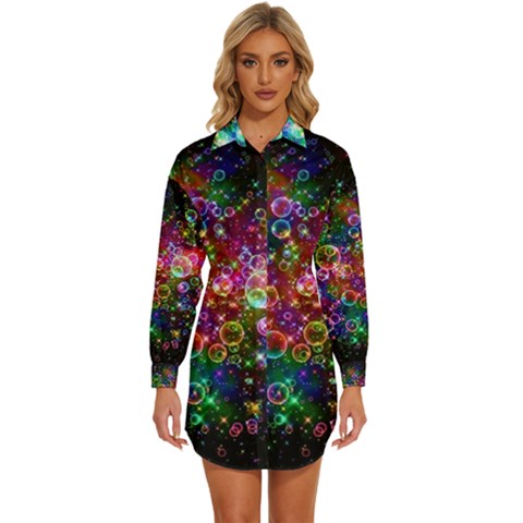 Psychedelic Bubbles Abstract Womens Long Sleeve Shirt Dress by Modalart
