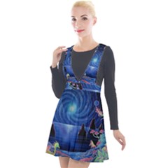 Psychedelic Mushrooms Psicodelia Dream Blue Plunge Pinafore Velour Dress by Modalart