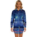 Psychedelic Mushrooms Psicodelia Dream Blue Womens Long Sleeve Shirt Dress View1