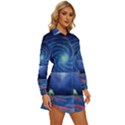 Psychedelic Mushrooms Psicodelia Dream Blue Womens Long Sleeve Shirt Dress View3