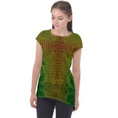 Psychedelic Screen Trippy Cap Sleeve High Low Top by Modalart