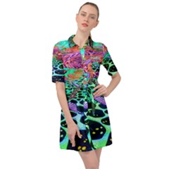 Psychedelic Blacklight Drawing Shapes Art Belted Shirt Dress by Modalart