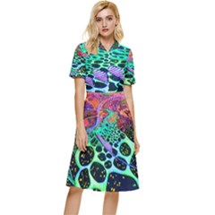 Psychedelic Blacklight Drawing Shapes Art Button Top Knee Length Dress by Modalart