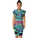 Psychedelic Blacklight Drawing Shapes Art Vintage Frill Sleeve V-Neck Bodycon Dress View1