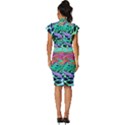 Psychedelic Blacklight Drawing Shapes Art Vintage Frill Sleeve V-Neck Bodycon Dress View4