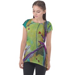 Green Peace Sign Psychedelic Trippy Cap Sleeve High Low Top by Modalart