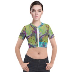 Green Peace Sign Psychedelic Trippy Short Sleeve Cropped Jacket by Modalart