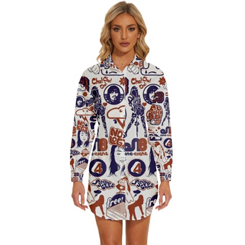 Artistic Psychedelic Doodle Womens Long Sleeve Shirt Dress by Modalart