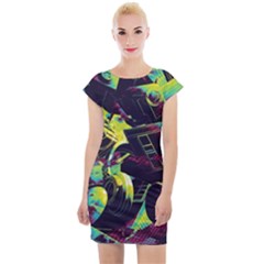 Artistic Psychedelic Abstract Cap Sleeve Bodycon Dress by Modalart