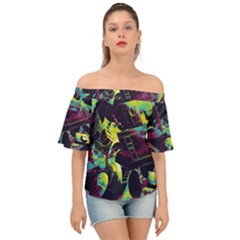 Artistic Psychedelic Abstract Off Shoulder Short Sleeve Top by Modalart