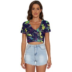Artistic Psychedelic Abstract V-neck Crop Top by Modalart