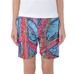 Hippie Peace Sign Psychedelic Trippy Women s Basketball Shorts by Modalart
