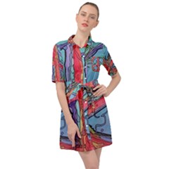 Hippie Peace Sign Psychedelic Trippy Belted Shirt Dress by Modalart