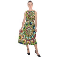 Colorful Psychedelic Fractal Trippy Midi Tie-back Chiffon Dress by Modalart