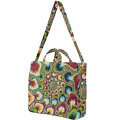 Colorful Psychedelic Fractal Trippy Square Shoulder Tote Bag by Modalart