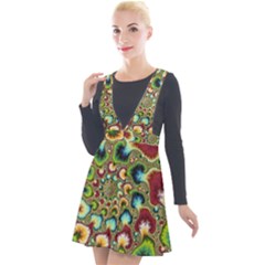 Colorful Psychedelic Fractal Trippy Plunge Pinafore Velour Dress by Modalart