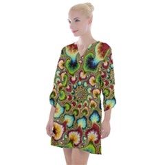 Colorful Psychedelic Fractal Trippy Open Neck Shift Dress by Modalart