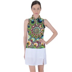 Colorful Psychedelic Fractal Trippy Women s Sleeveless Polo T-shirt by Modalart