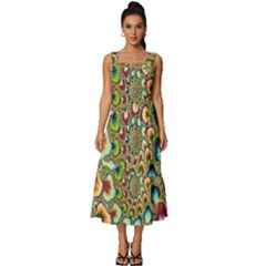Colorful Psychedelic Fractal Trippy Square Neckline Tiered Midi Dress by Modalart