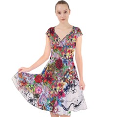 Valentine s Day Heart Artistic Psychedelic Cap Sleeve Front Wrap Midi Dress by Modalart