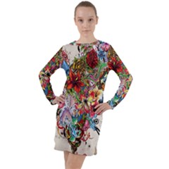 Valentine s Day Heart Artistic Psychedelic Long Sleeve Hoodie Dress by Modalart