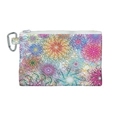 Psychedelic Flowers Yellow Abstract Psicodelia Canvas Cosmetic Bag (medium) by Modalart