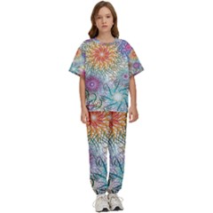 Psychedelic Flowers Yellow Abstract Psicodelia Kids  T-shirt And Pants Sports Set by Modalart