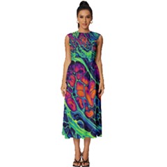 Color Colorful Geoglyser Abstract Holographic Sleeveless Round Neck Midi Dress by Modalart