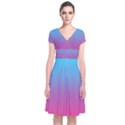 Blue Pink Purple Short Sleeve Front Wrap Dress View1