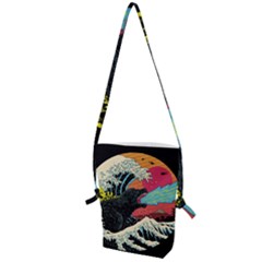 Retro Wave Kaiju Godzilla Japanese Pop Art Style Folding Shoulder Bag by Modalart