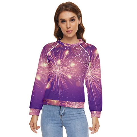 Fireworks On A Purple With Fireworks New Year Christmas Pattern Women s Long Sleeve Raglan T-shirt by Sarkoni
