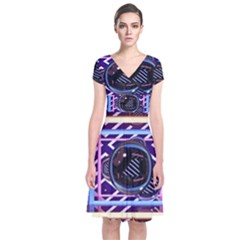 Abstract Sphere Room 3d Design Short Sleeve Front Wrap Dress by Amaryn4rt