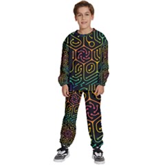 Circuit Hexagonal Geometric Pattern Background Pattern Kids  Sweatshirt Set by Vaneshop